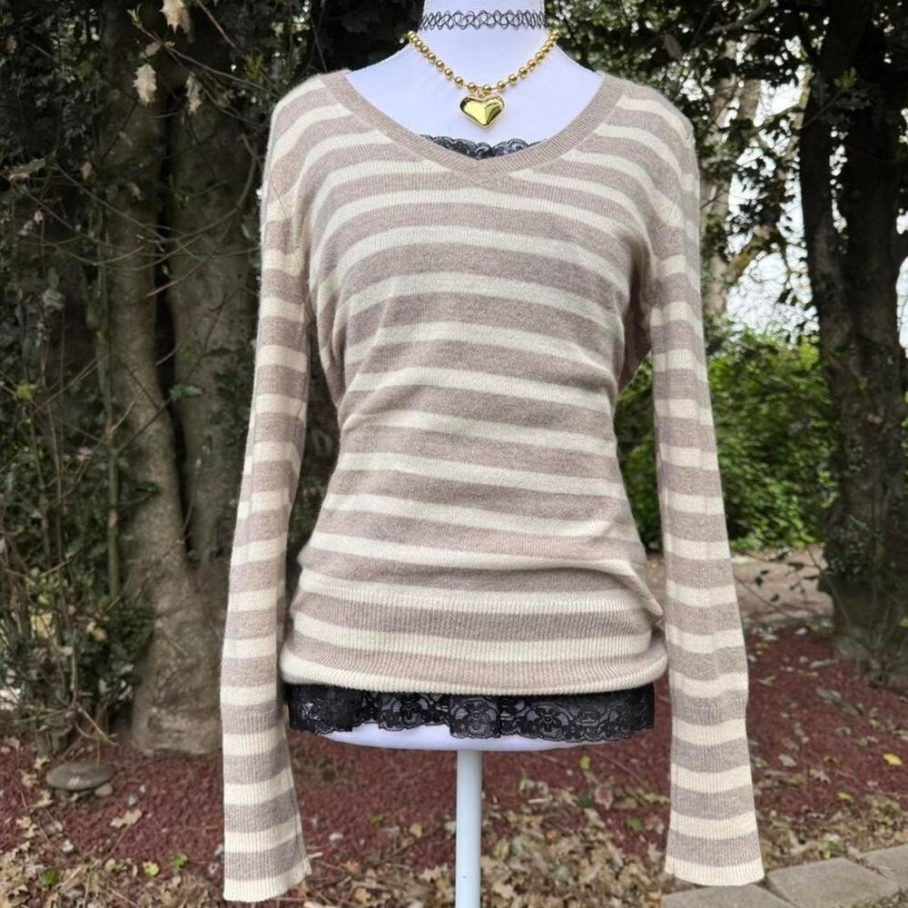 Brown cashmere striped sweater with
